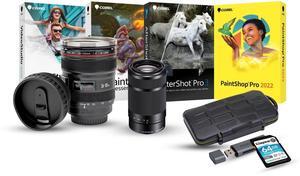 Sony 55-210mm Telephoto Lens with Optical SteadyShot - Lightweight and Compact - E-Mount Bundle with 64GB Memory Card, Editing Software, Camera Mug, and Memory Card Reader (5 Items)