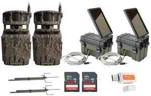 Stealth Cam Revolver 40MP Pro 360-Degree Cellular Trail Camera (2-Pack) Bundle with Trail Camera (2-Pack), Trail Camera Mount Stick (2-Pack), 32GB Memory Card (2-Pack), and Card Reader (9 Items)