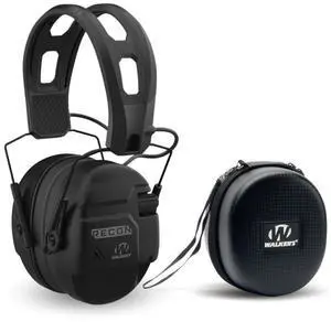 Walker's Recon Low-Profile Digital Electronic Muff with SAC Technology and NRR 26 (Black) Bundle with Walker's Hearing Protection Case (2 Items)