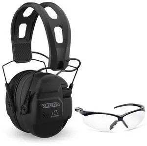 Walker's Recon Low-Profile Digital Electronic Muff with SAC Technology and NRR 26 (Black) Bundle with Walker's Crosshair Sport Glasses (Clear) (2 Items)
