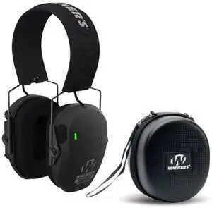 Walker's Razor Rechargeable Black Muff with Hearing Protection Black Case Bundle