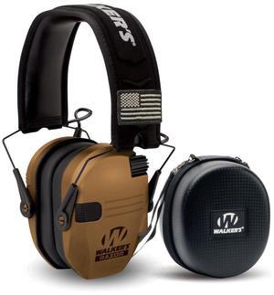 Walker's Razor Slim Electronic Muff (Battle Brown) Bundle with Shooting Hearing Protection Black Case (2 Items)