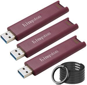 Kingston DataTraveler Max Type-A 256GB High Performance USB Flash Drive (3-Pack) Bundle with Focus Camera Stainless Steel Keyrings (10-Pack) (4 Items)