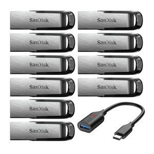 SanDisk 32GB Ultra Flair USB 3.0 Flash Drive (10-Pack) with USB-C Adapter Bundle (11 Items)