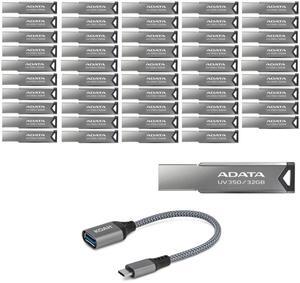 Adata UV350 32GB USB 3.2 Gen 1 Capless Metal Flash Drive with Strap Hole (Black) (50-Pack) Bundle with USB-C Adapter Bundle (51 Items)