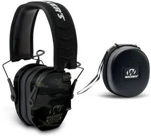 Walkers Razor Digital Ear Muffs (Multi Camo) Bundle with Walker's Shooting Hearing Protection Case (Black) (2 Items)