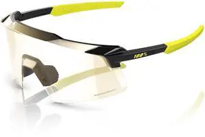 100 Percent Aerocraft Gloss Metallic Black Gold Mirror Photochromic Lens Sunglasses with TR90 Frame (6-Base Cylindrical Shield Lens)