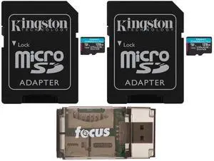 Kingston 128GB MicroSDXC Canvas Go Plus Memory Card (2-Pack) Bundle with All-in-One High Speed USB 2.0 Card Reader Compatible With Mac and PC Systems (3 Items)