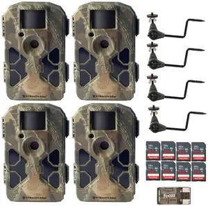 Stealth Cam G42NG No-Glo Trail Camera 4-Pack Ready-to-Go Bundle with Game Cam Holders, Memory Cards, and Focus Camera USB Reader (17-Items)