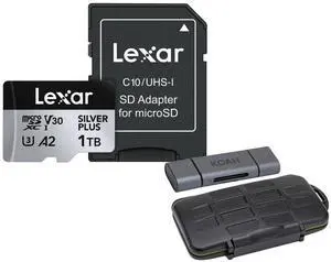 Lexar 1TB Professional SILVER PLUS UHS-I microSDXC Memory Card Bundle with 2-in-1 Card Reader and Case (2 items)