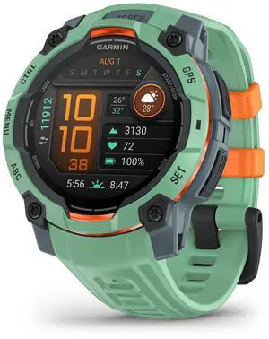 Garmin Instinct® 3 45mm, AMOLED Display, Rugged Outdoor GPS Smartwatch, Metal-Reinforced Bezel, Built-in Flashlight, Up to 18 Days of Battery Life, Neo Tropic