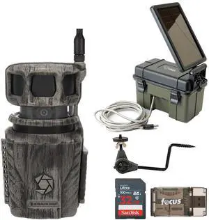 Stealth Cam Revolver 36MP 360-Degree Cellular Trail Camera with 1/4-Inch Threaded Mount Bundle with 12V Solar Auxiliary Power Pack, Holder, Memory Card and Card Reader (5 Items)