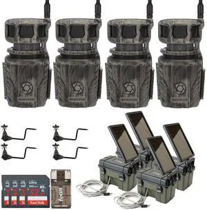 Stealth Cam Revolver 36MP 360-Degree Cellular Trail Camera with 1/4-Inch Threaded Mount (4-Pack) Bundle with Camera Power Pack (4-Pack), Holder (4-Pack), Memory Card (4-Pack) and Reader (17 Items)