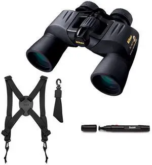 Nikon Action Extreme 8x40 ATB Central Focus Knob Rubber Armored Coating Binoculars Bundle with Focus Camera Binocular Harness and Focus Lens Cleaning Pen (3 Items)