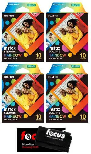 Fujifilm Instax Square Instant Film (4-Pack) Bundle with Microfiber Cleaning Cloth (5 Items)