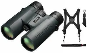 Pentax Z-Series ZD 10x43mm Roof Prism WP Binoculars with Binocular Harness and Lens Cleaning Pen Bundle (3 Items)