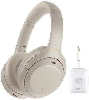 Sony WH-1000XM4 Wireless Noise Canceling Over-Ear Headphones (Silver) with Wireless Audio Adapter (2 items)