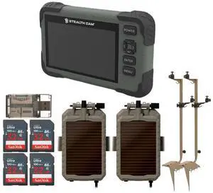 Stealth Cam Adjustable Multi-Pivot Mounting Post (2-Pack) Bundle with Solar Power Panel (2-Pack), SD Card Reader-Viewer (2-Pack), 32GB Memory Card (4-Pack), and 4-In-1 USB Card Reader (11 Items)