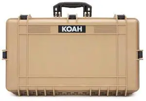 Koah Weatherproof Hard Case with Customizable Foam (28.3" x 16.9" x 7.0" Inch Outer, 25.4" x 13.7" x 6.4" Inner) - Tan