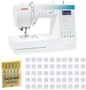 Janome Sewist 780DC Computerized Sewing Machine Bundle: 80/12 Built-In Stitches 3 Buttonholes 50 Clear Bobbins and Universal Needles