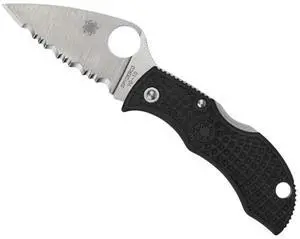 Spyderco Manbug Folding Knife with Leaf Shape, Full-Flat-Ground Serrated VG-10 Steel Blade and Lightweight Injection-Molded Handle (Black)