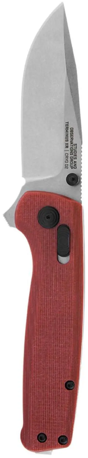 SOG Terminus XR G10 Folding Pocket Knife with D2 Steel Blade and Reversible Clip Crimson Handle