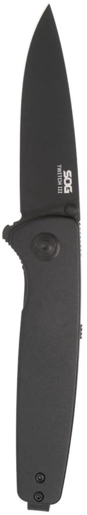 SOG Twitch III Ambidextrous Folding Knife 6061 Aluminum Handles Cryo Steel Blade (Black)