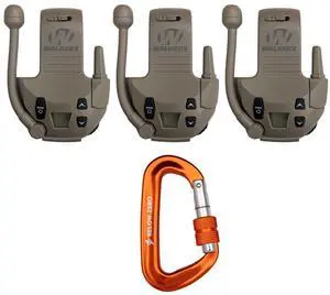 Walker's Razor 22-Channel Walkie Talkie Attachment with LCD Screen (Flat Dark Earth, 3-Pack) Bundle with BELOW ZERO 12kN Heavy Duty Carabiner with Locking Clip (Orange) (4 Items)