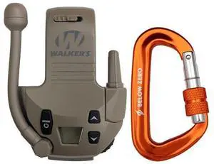 Walker's Razor 22-Channel Walkie Talkie Attachment with LCD Screen (Flat Dark Earth) Bundle with BELOW ZERO 12kN Heavy Duty Carabiner with Locking Clip (Orange) (2 Items)