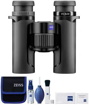 Zeiss SFL Ultra-Compact and Water-Resistant 8x30 Binoculars, Ultra-High Definition Coated Glass with with SmartFocus (Black) Bundle with Zeiss Lens Cleaning Kit (2 Items)