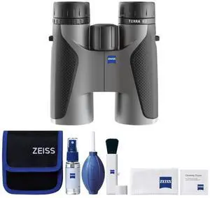 ZEISS 8x42 Terra ED Binoculars (Gray) - Premium Optics for Bird Watching and Outdoor Activities with Extra-Low Dispersion Glass - Compact and Lightweight Design Bundle with Cleaning Kit (2 Items)
