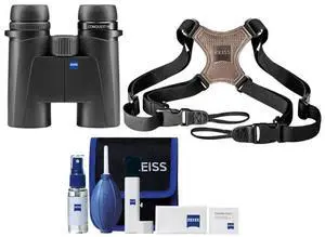 Zeiss Conquest HDX 10x32 Binocular with 90 Percent Light Transmission and Rugged Design (Black) Bundle with Zeiss Binocular Comfort Carrying Strap and Zeiss Lens Cleaning Kit (3 Items)