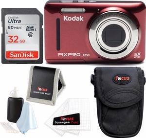 Kodak PIXPRO Friendly Zoom FZ53 (Red) w/ 32GB SD Card & Case Bundle