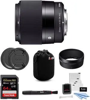 Sigma 30mm f/1.4 DC DN Contemporary Prime Lens for Sony E-Mount 64GB Bundle
