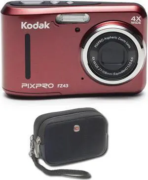 Kodak PIXPRO FZ43 16 MP Digital Camera, 4X Optical Zoom, 2.7" LCD (Red) Bundle