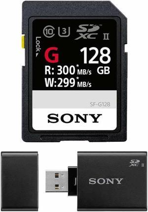 Sony 128GB UHS-II SD Card, (R300/W299) W/Sony SD UHS-II USB Reader/Writer-MRW-S1