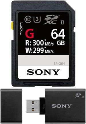 Sony 64GB UHS-II SD Card, (R300/W299) W/ Sony SD UHS-II USB Reader/Writer-MRW-S1
