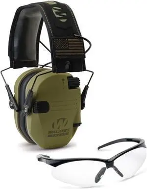 Walker’s Razor Slim Electronic Muff (OD GRN Patriot) with Glasses (Clear)