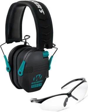 Walker’s Razor Slim Electronic Muff (Black/Teal) with Shooting Glasses (Clear)