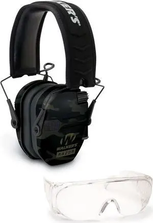 Walker's Razor Slim Shooting Muffs Kit with OTG Safety Glasses, Multicam Gray
