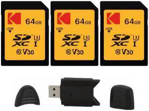 Kodak SD 64GB UHS-I U3 V30 Ultra (95MB/s Read, 85MB/s write) - 3 Pack