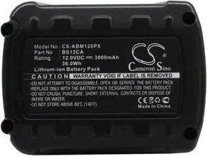 Battery for AEG MC-BS12CA BS12CA Power Tool CS-ABM120PX 12.0v 3000mAh 36.0Wh