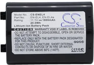 Battery for NIKON D2Hs D2X D2Xs D3 D3S F6 D2H D3X EN-EL4 EN-EL4a EN-EL4e 1800mAh