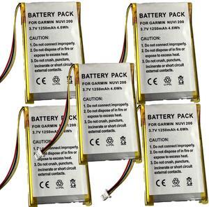 5x - 1250mAh Battery for GPS Garmin Nuvi 250W 252W 255 255W