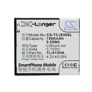 Battery for TCL J636D TLi015HA Mobile SmartPhone CS-TCJ636SL 3.7v X-Longer Battery for TCL J636D TLi015HA Mobile SmartPhone CS-TCJ636SL 3.7v X-Longer