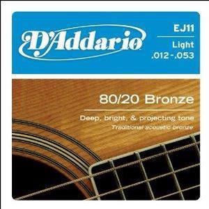 D'Addario EJ11 80/20 Bronze Acoustic Guitar Strings, Light, 12-53 EJ11 D'ADDARIO