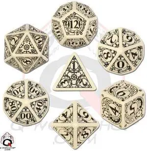Beige & Black Steampunk Dice Set (7)