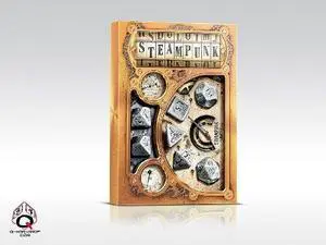 Polyhedral 7-Die Set of Metal Dice (7): Steampunk Metal Black Design - Solid Metal Import Dice (Die QWOSMST35 Q Workshop