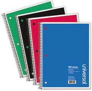 Wirebound Notebook, 8 x 10-1/2, Wide Ruled, 100 Sheets, Assorted Color