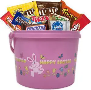 Pink Easter Plastic Bucket with 3lbs Individually Wrapped Chocolates